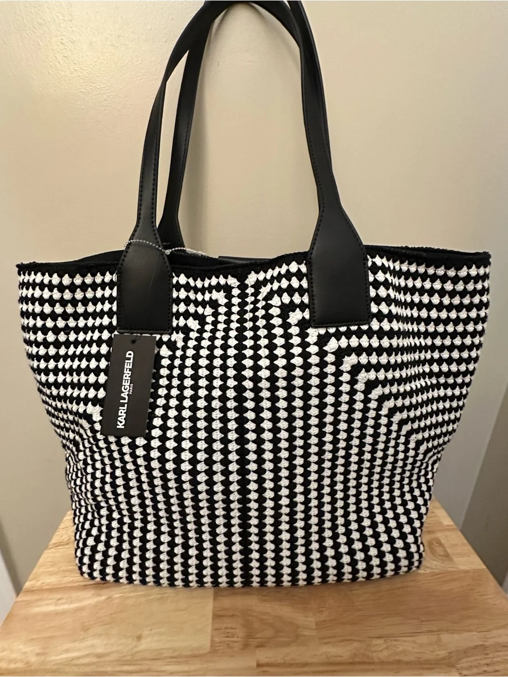 Karl Lagerfeld Black and White Woven Tote